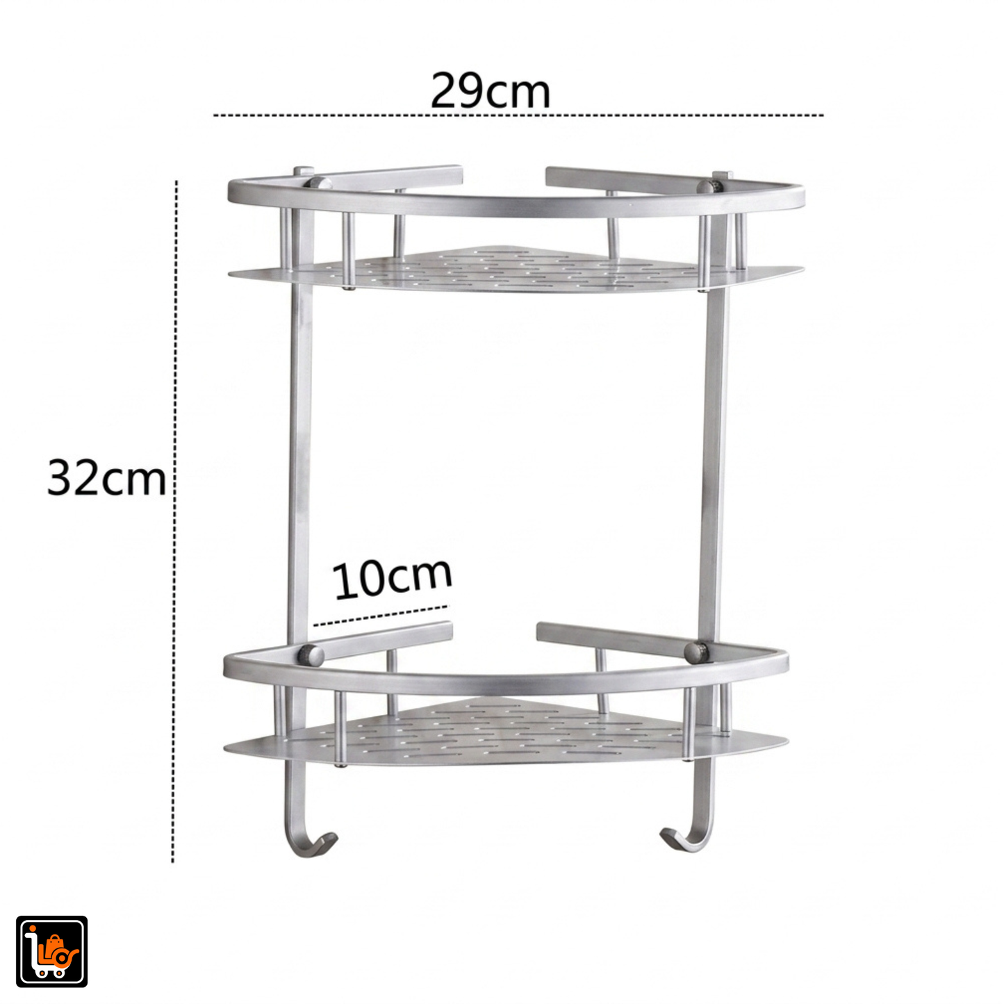 2-Tier Aluminum Corner Shelf With Hooks