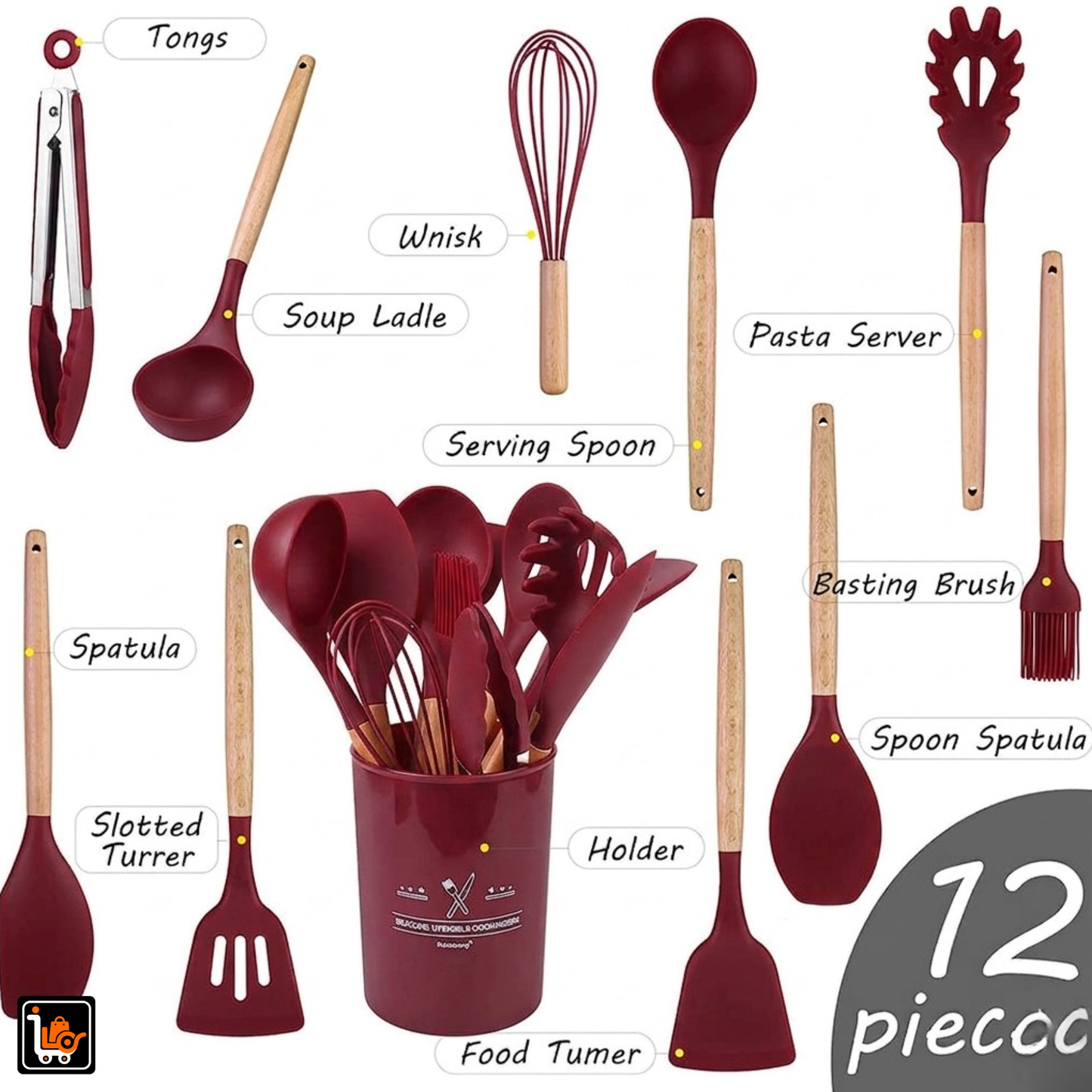 12-Piece Premium Silicone Kitchen Utensils Set