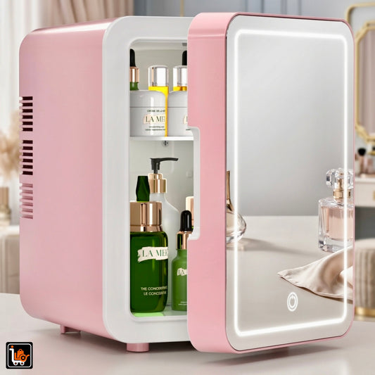 4L Portable Mini Fridge for Skincare, Drinks & Cosmetics With LED Mirror | Cool & Warm | AC/DC
