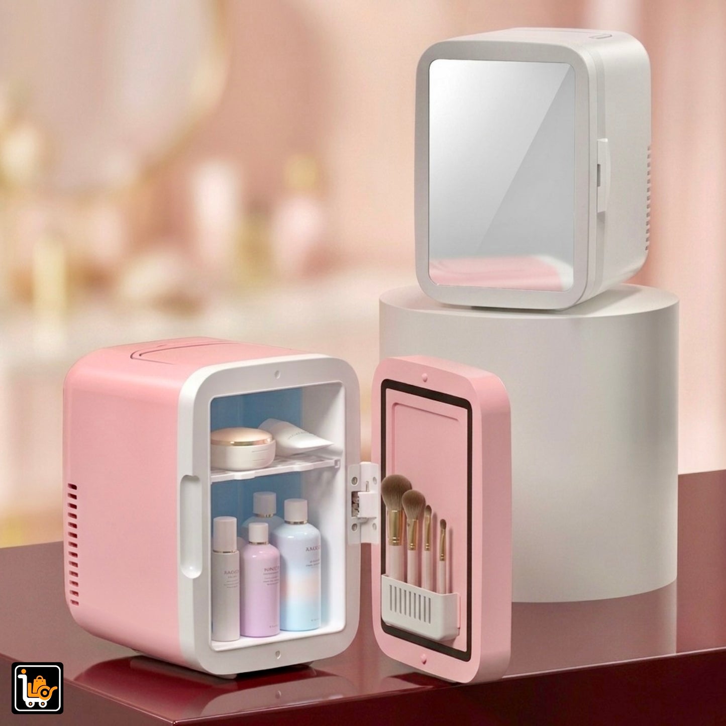 4L Portable Mini Fridge for Skincare, Drinks & Cosmetics With LED Mirror | Cool & Warm | AC/DC