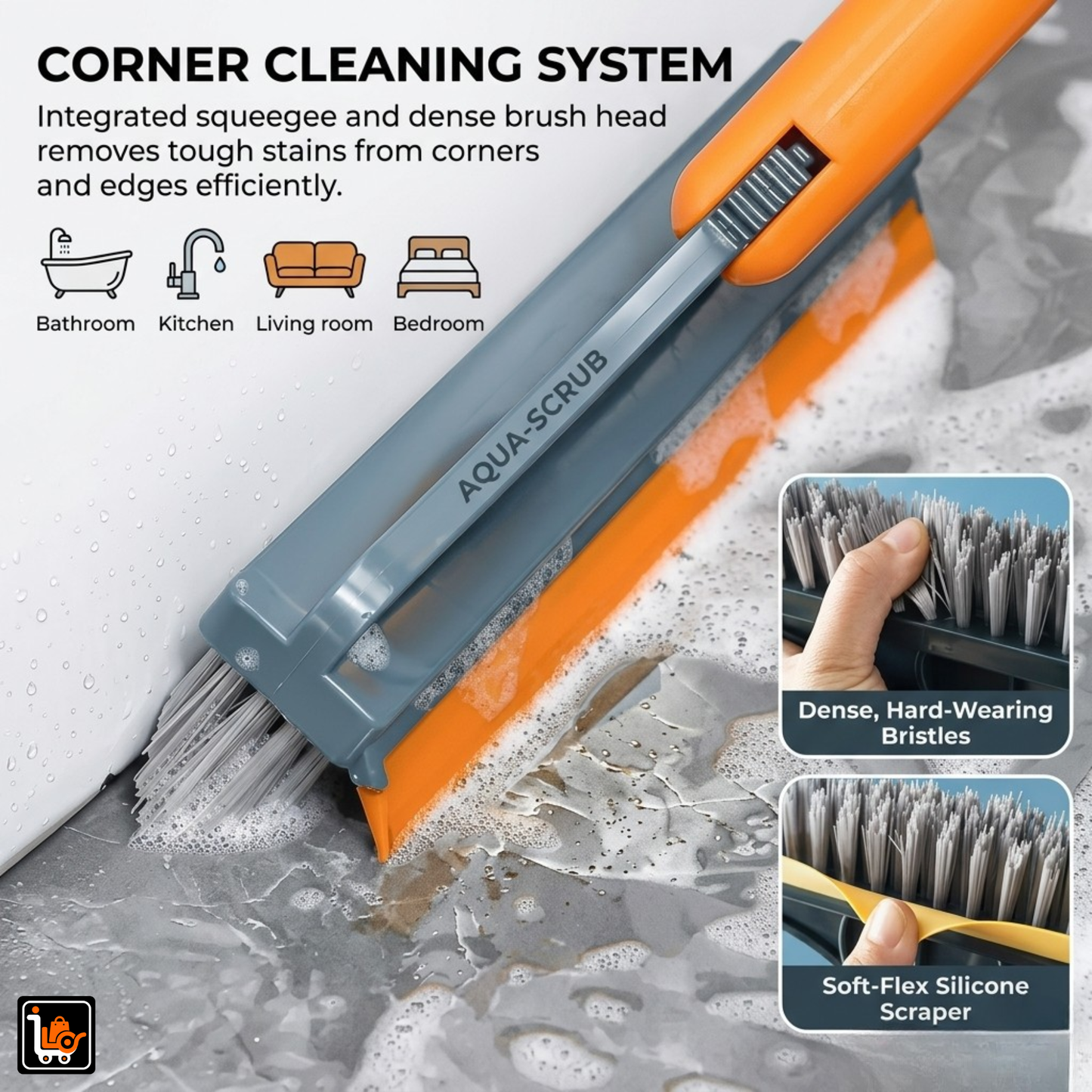 3 in 1 Floor Cleaning Scrubber Wiper & Brush