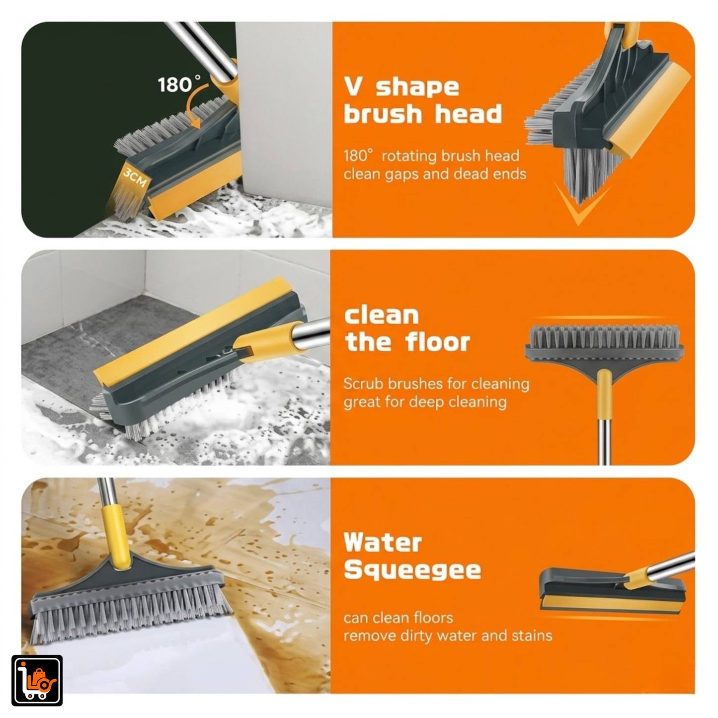 3 in 1 Floor Cleaning Scrubber Wiper & Brush