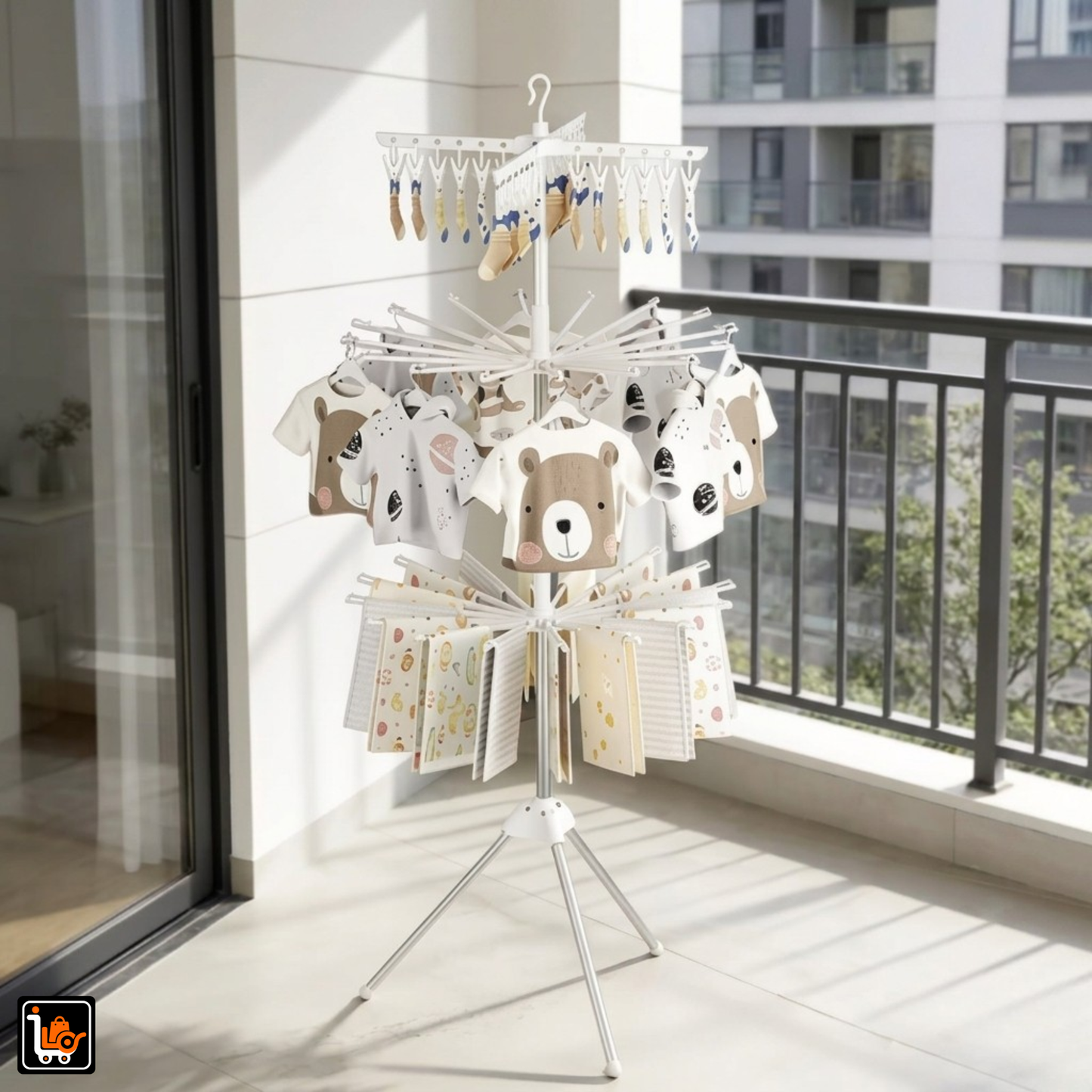 Foldable 3-Tier Drying Rack with Clips Space Saving Clothes Drying Stand