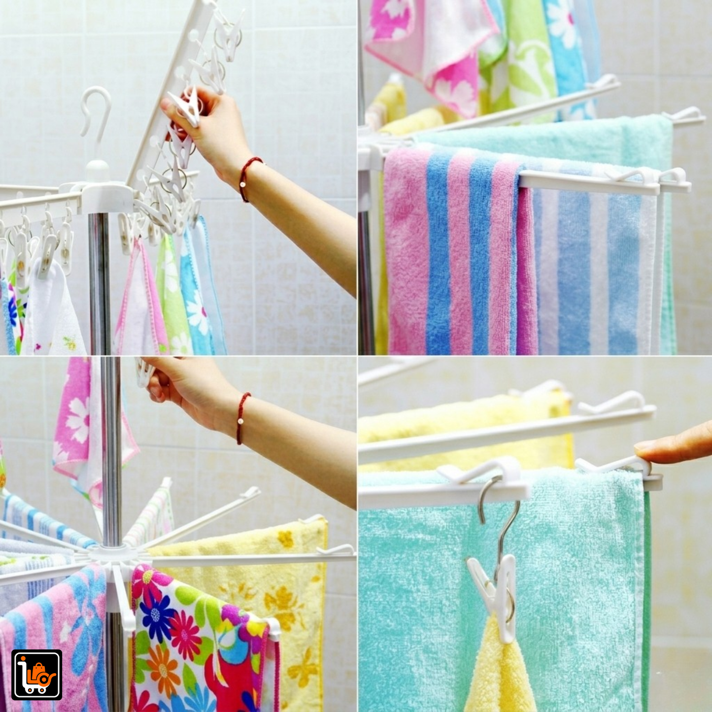 Foldable 3-Tier Drying Rack with Clips Space Saving Clothes Drying Stand
