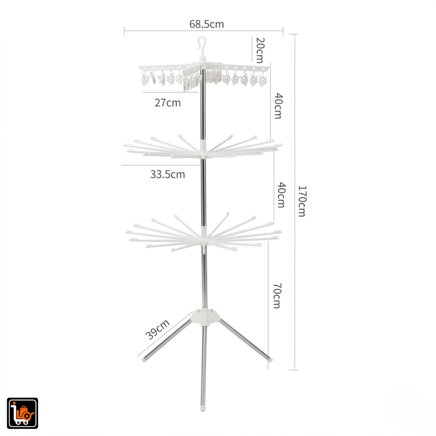 Foldable 3-Tier Drying Rack with Clips Space Saving Clothes Drying Stand