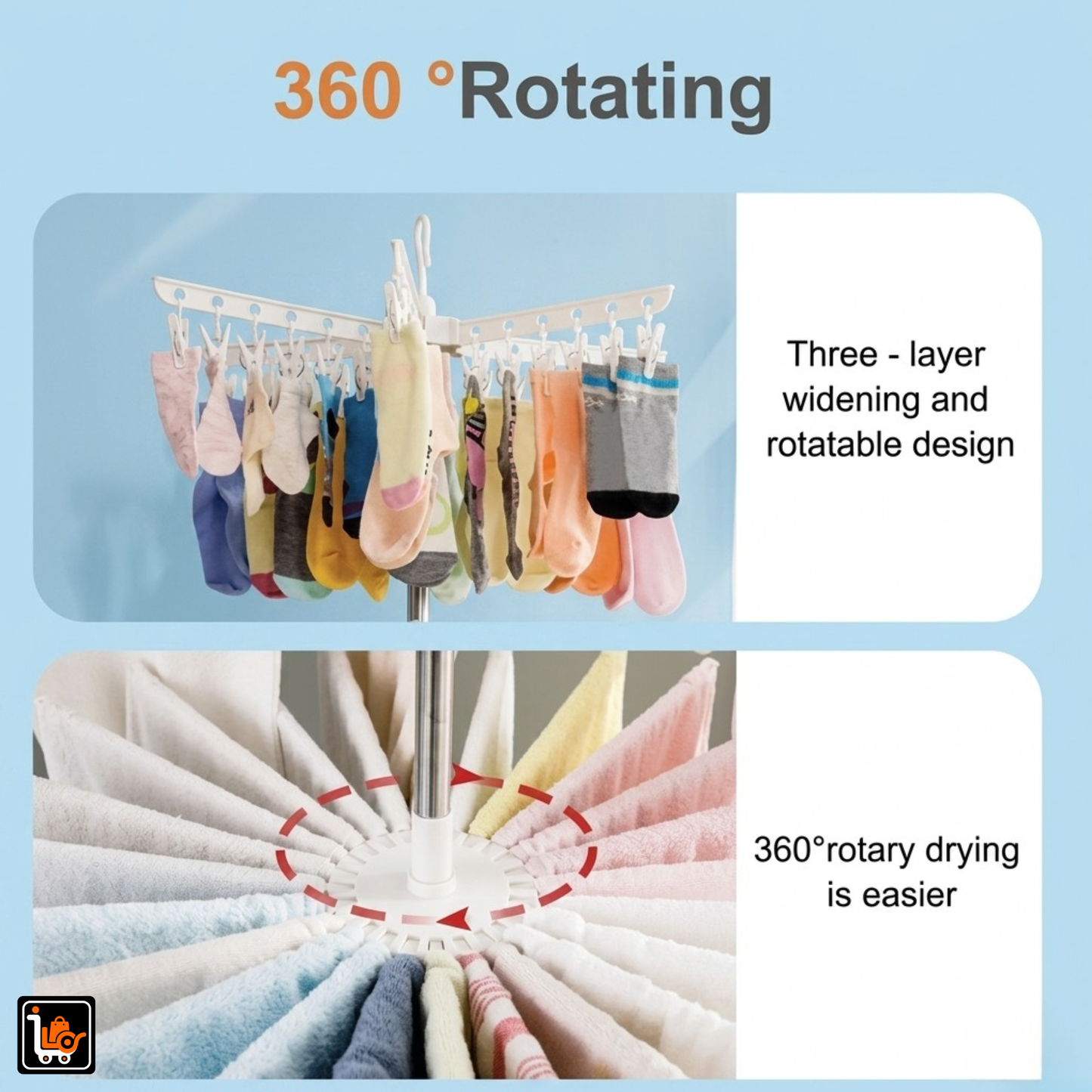 Foldable 3-Tier Drying Rack with Clips Space Saving Clothes Drying Stand