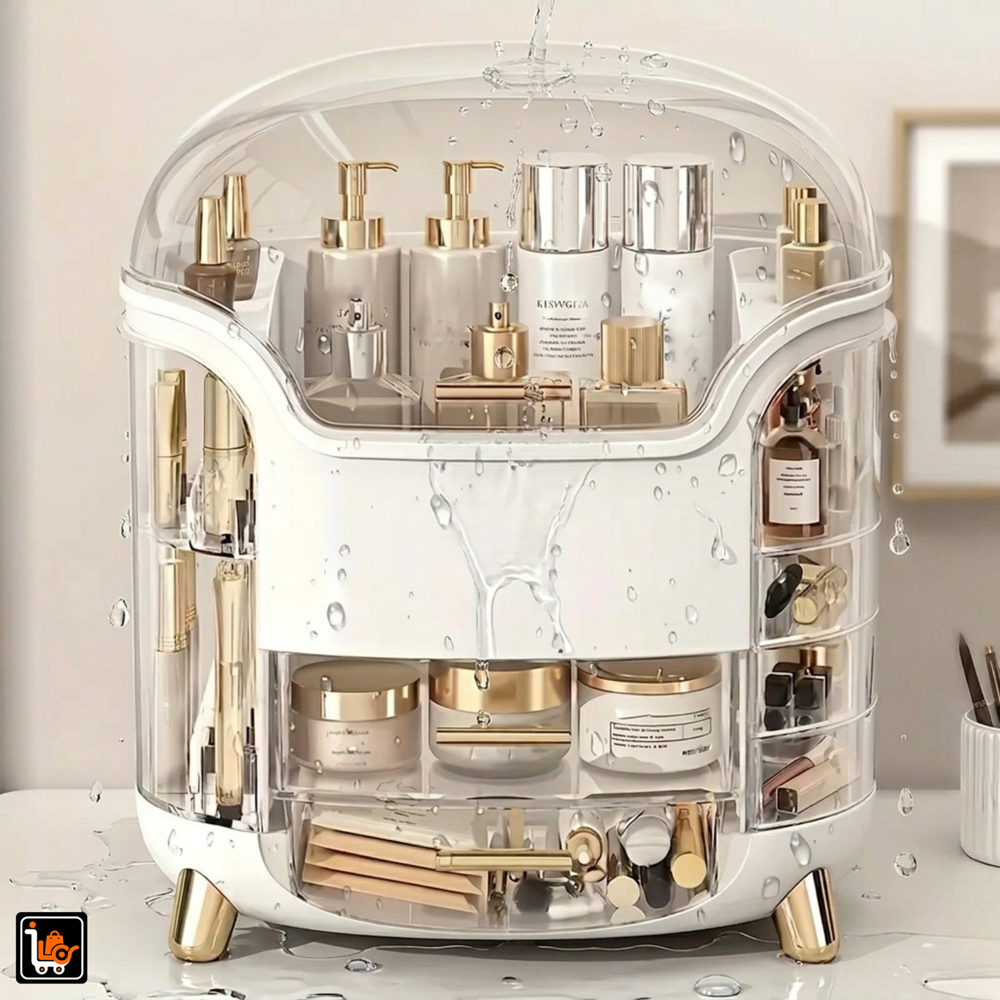 Premium Cosmetic Organizer Storage Box with Drawer & Separate Partition
