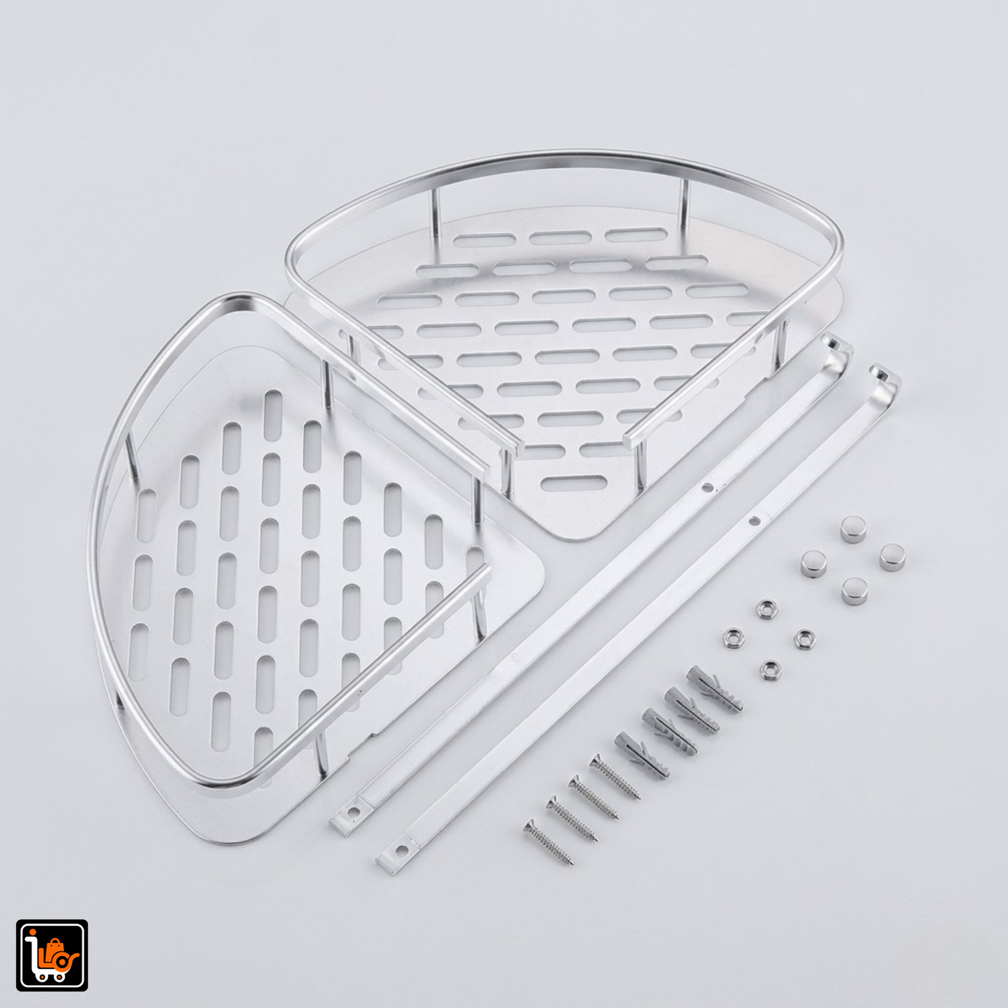 2-Tier Aluminum Corner Shelf With Hooks