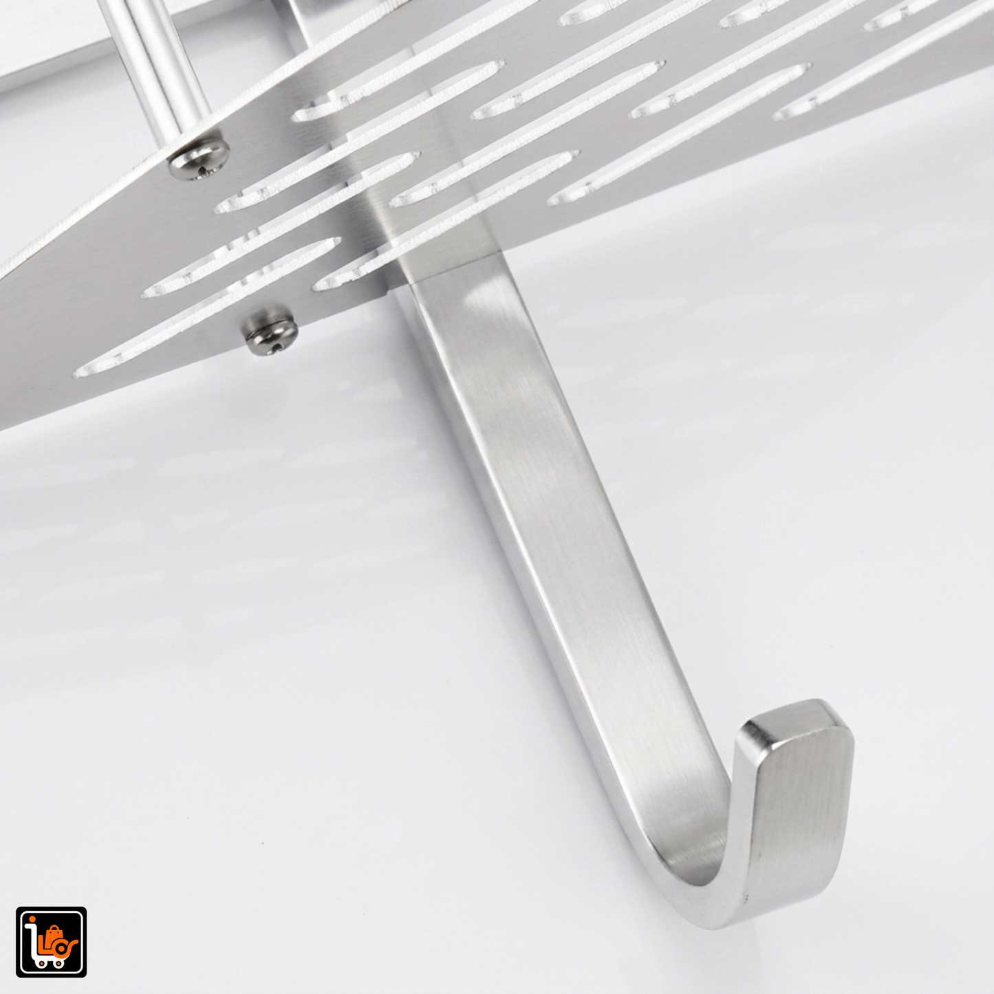 2-Tier Aluminum Corner Shelf With Hooks