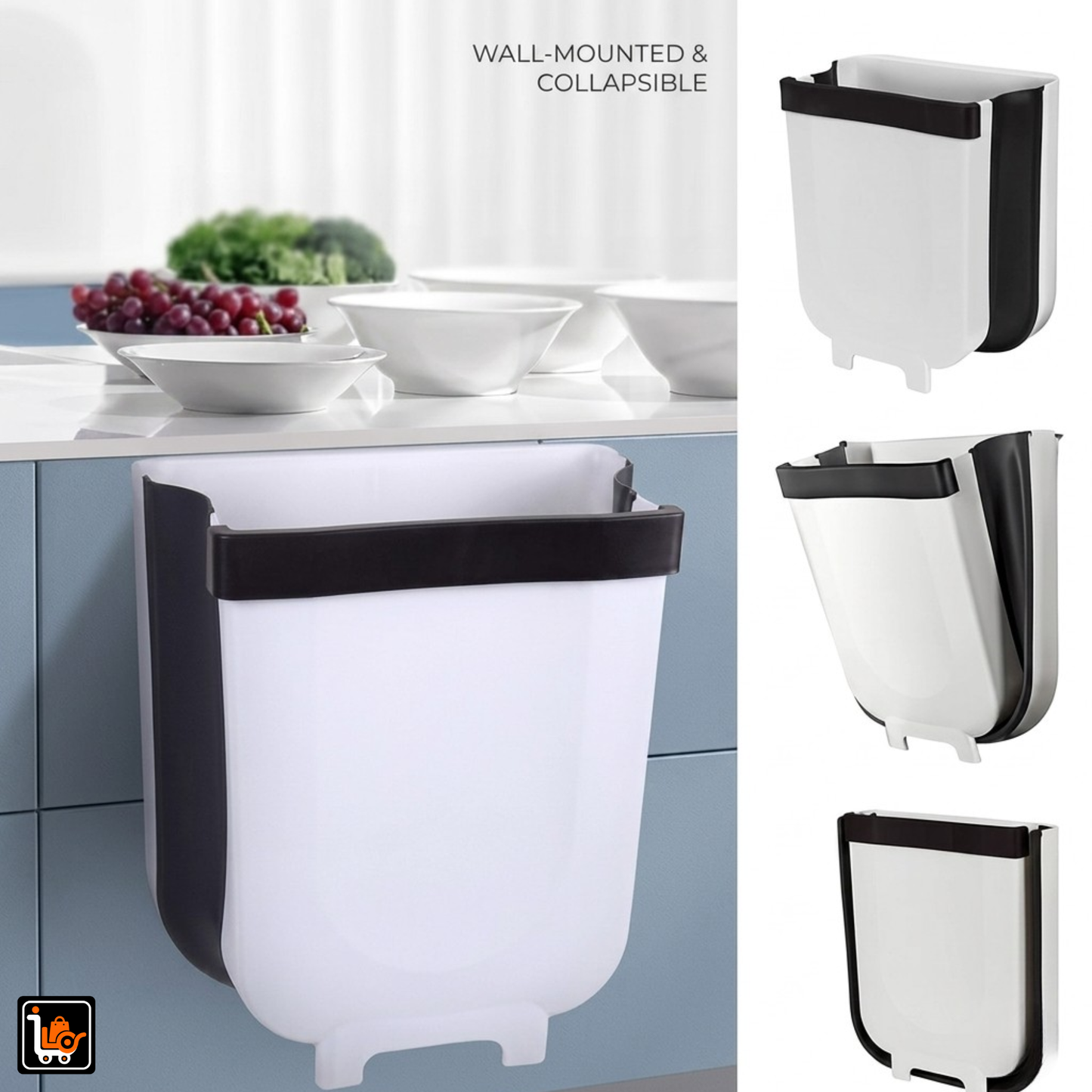 Foldable Hanging & Freestanding Trash Bin (9L)