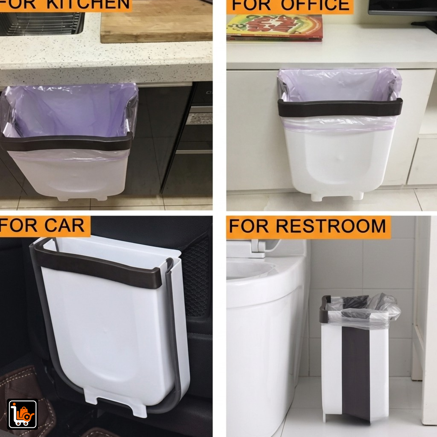 Foldable Hanging & Freestanding Trash Bin (9L)