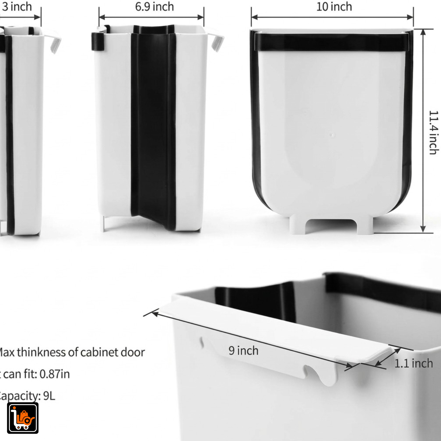 Foldable Hanging & Freestanding Trash Bin (9L)