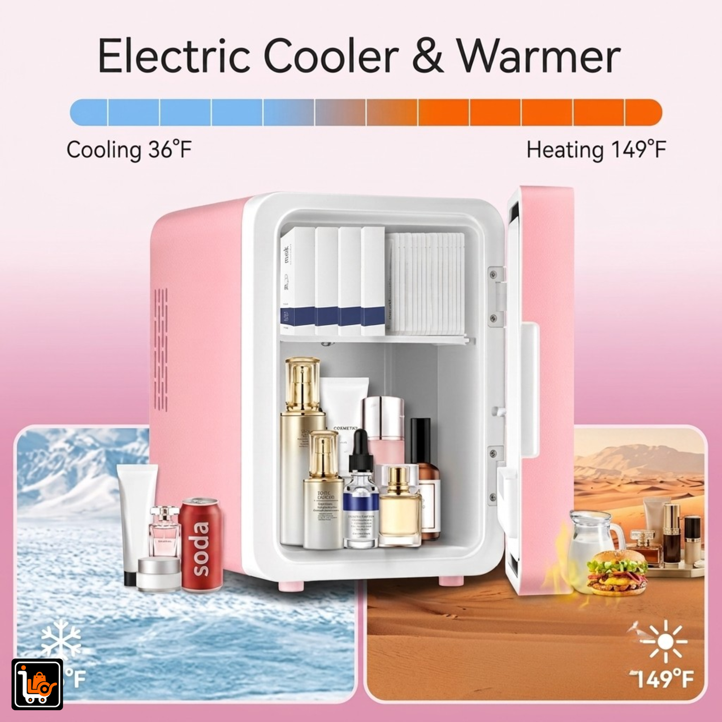 4L Portable Mini Fridge for Skincare, Drinks & Cosmetics With LED Mirror | Cool & Warm | AC/DC