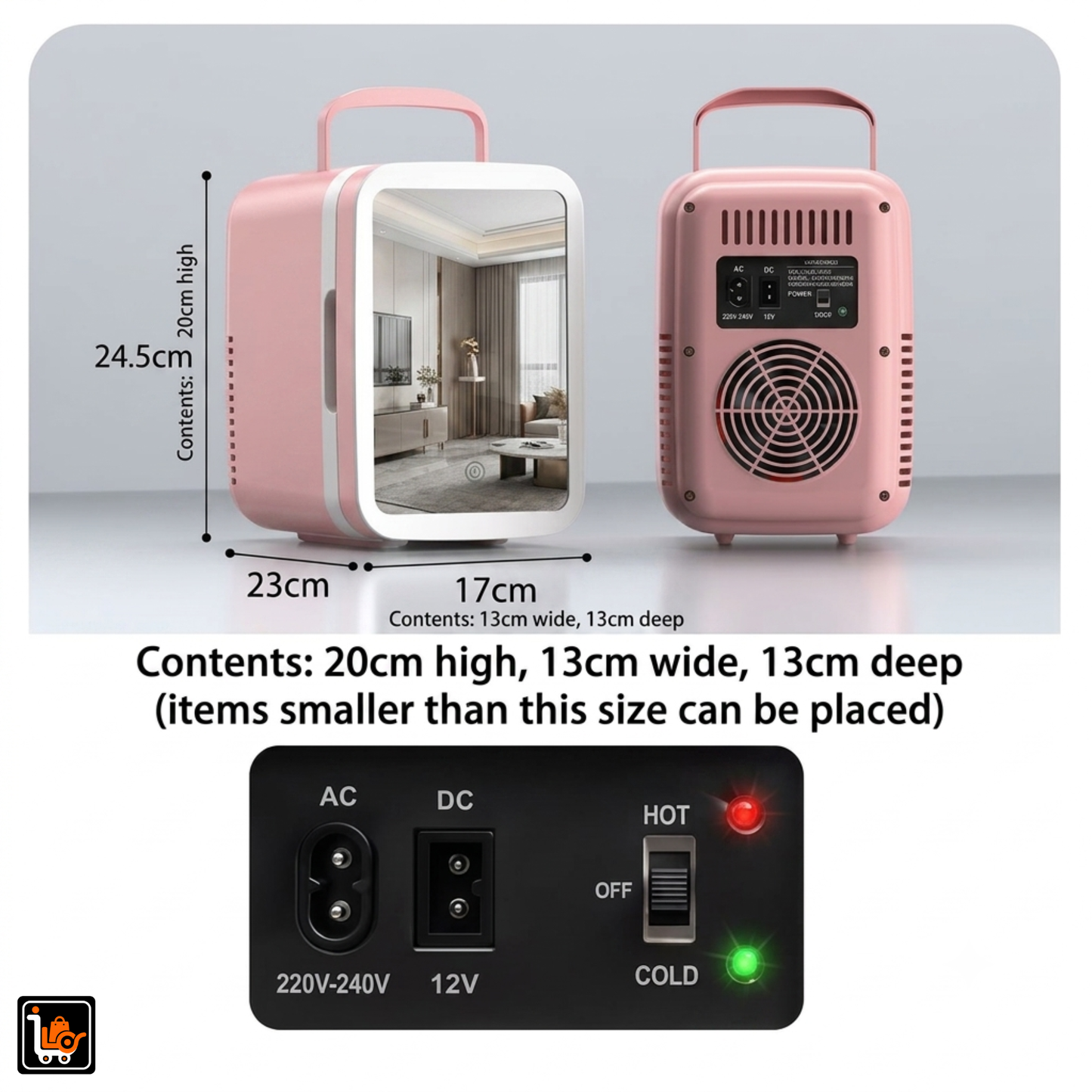 4L Portable Mini Fridge for Skincare, Drinks & Cosmetics With LED Mirror | Cool & Warm | AC/DC