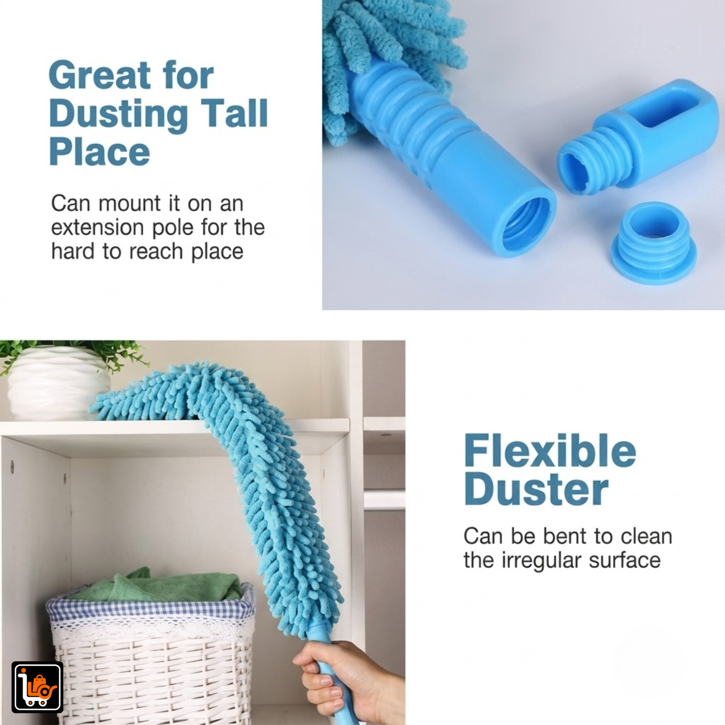 Flexible Microfiber Duster with Extendable Telescopic Handle