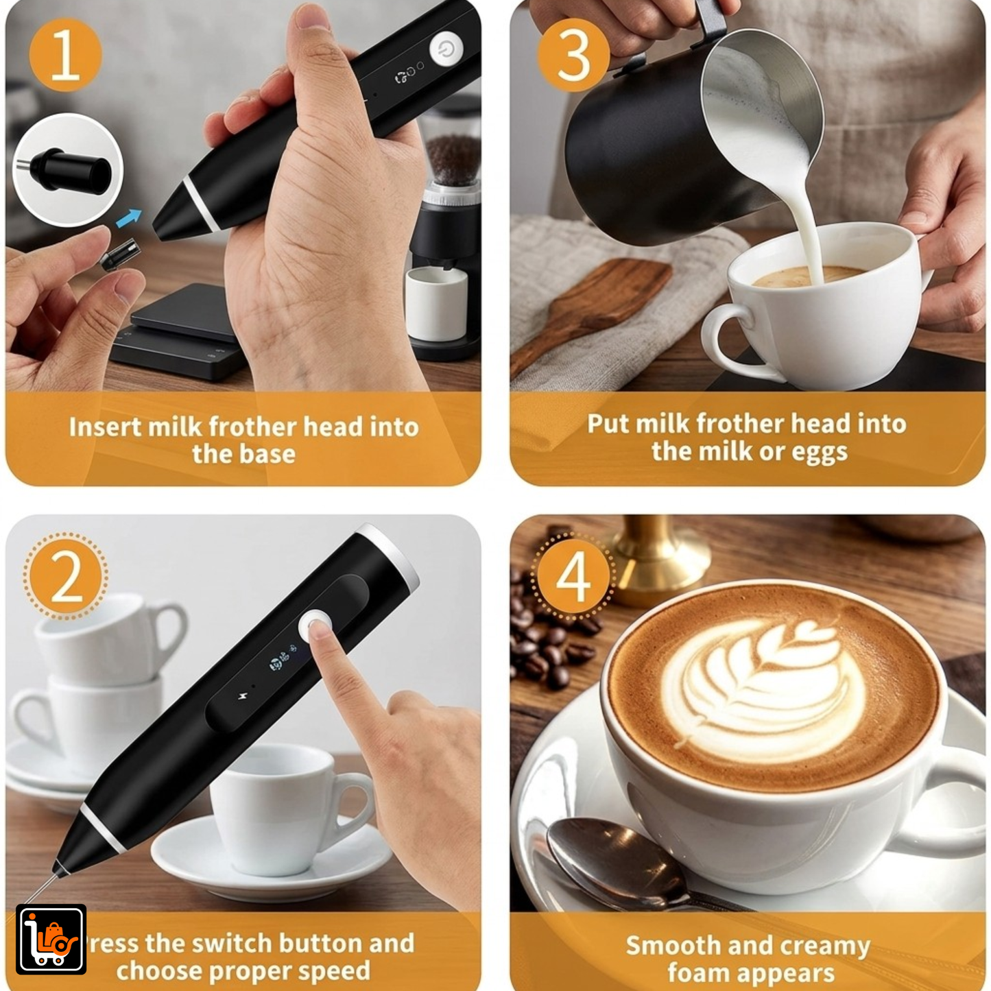 2-in-1 USB Rechargeable Milk Frother, Egg and Coffee Beater