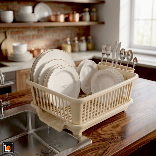 Dish Drying Rack with Removable Drain Tray & Cutlery Holder | Kitchen Dish Organiser