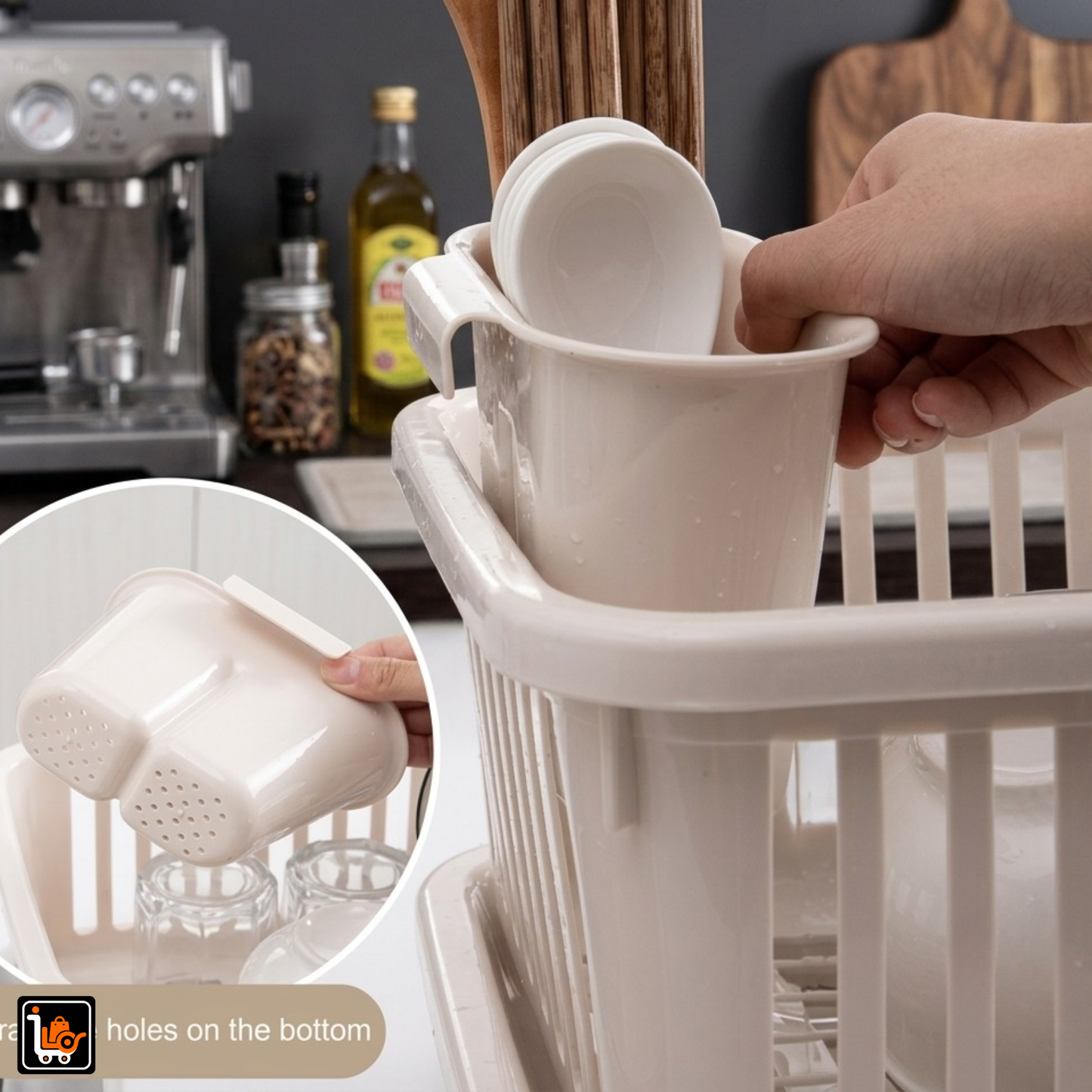 Dish Drying Rack with Removable Drain Tray & Cutlery Holder | Kitchen Dish Organiser
