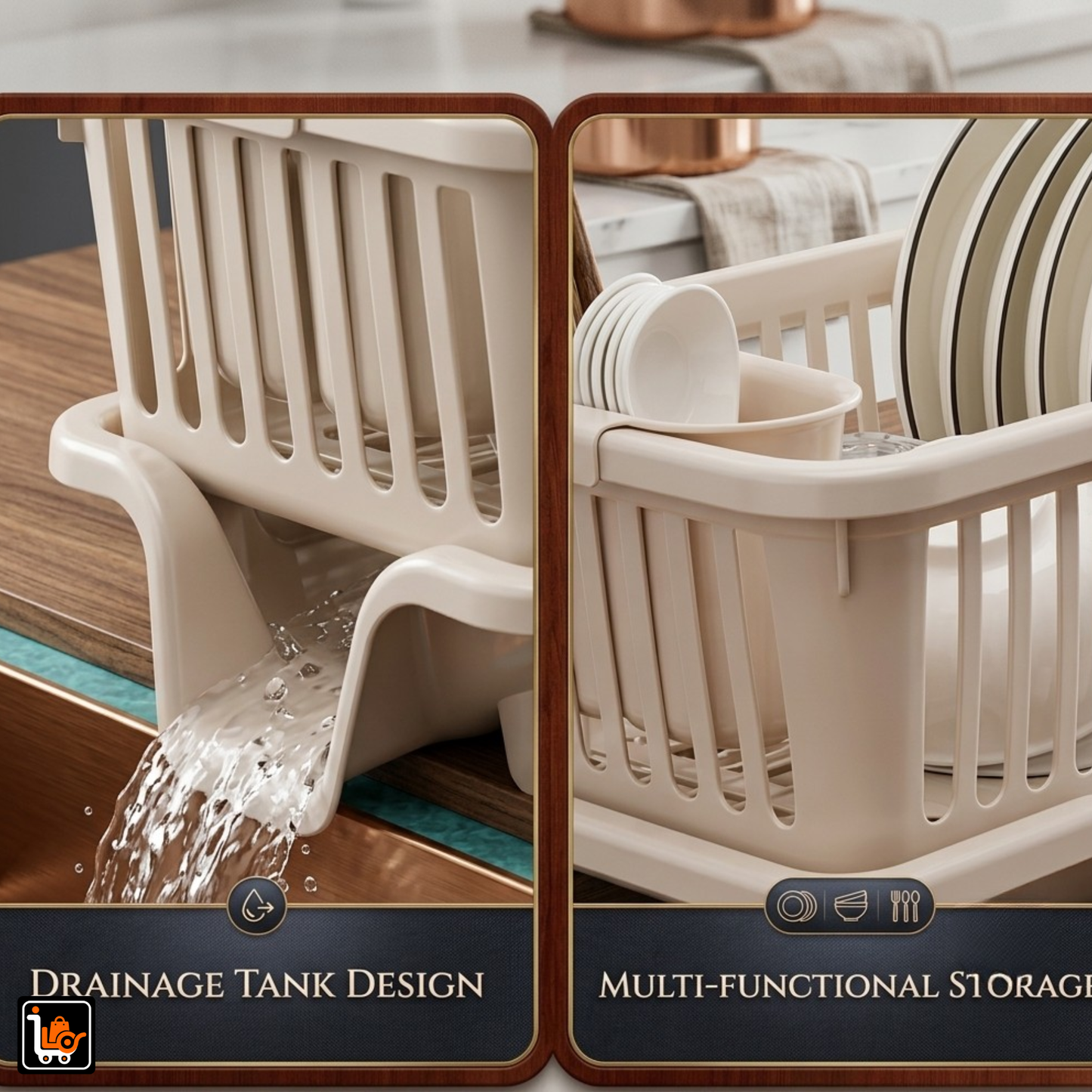 Dish Drying Rack with Removable Drain Tray & Cutlery Holder | Kitchen Dish Organiser